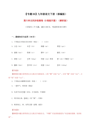 语文九年级下册 06 第六单元（B卷提升卷）（解析版）.doc