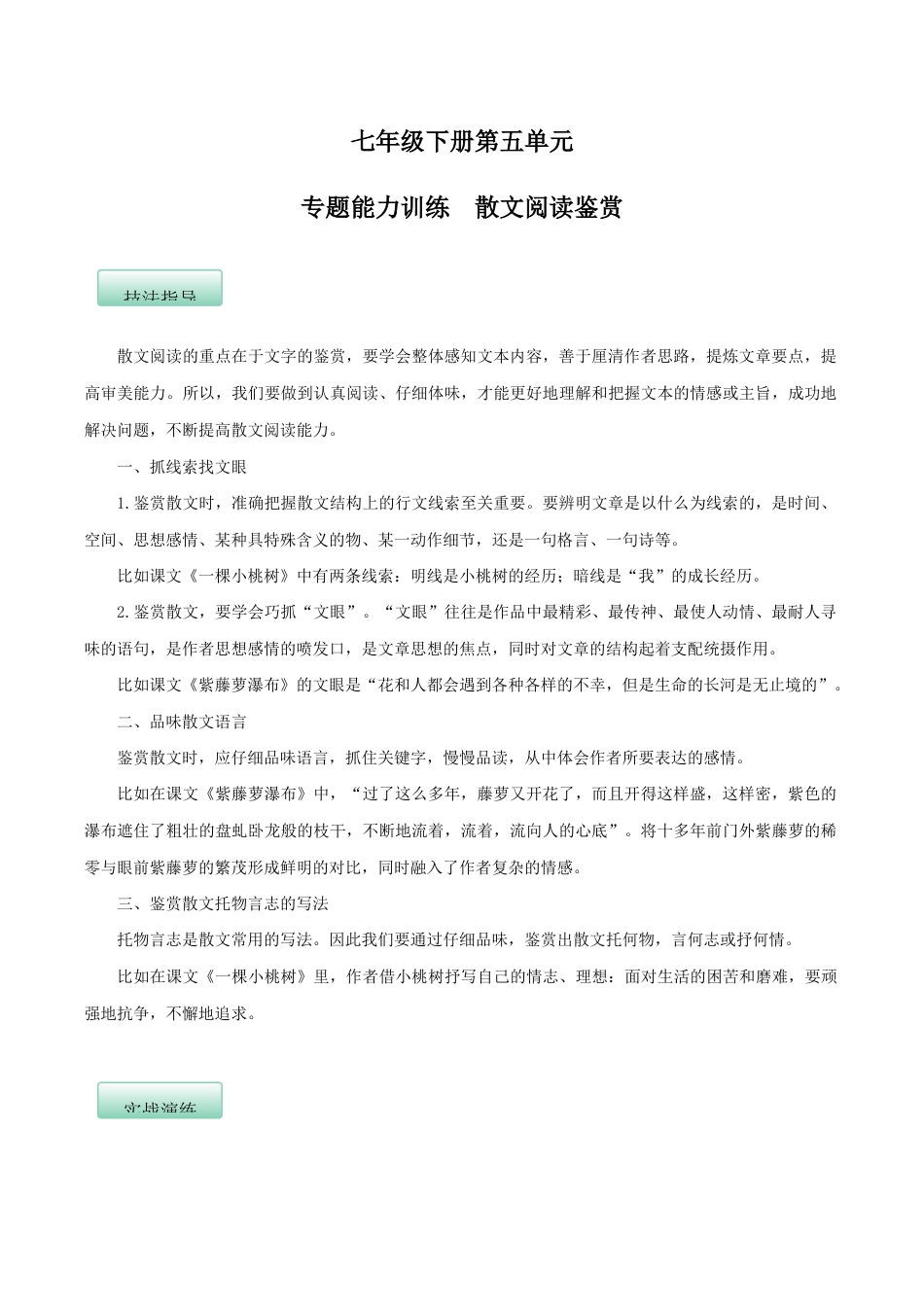 语文七年级下册 第五单元(专题能力训练)(解析版).docx_第1页