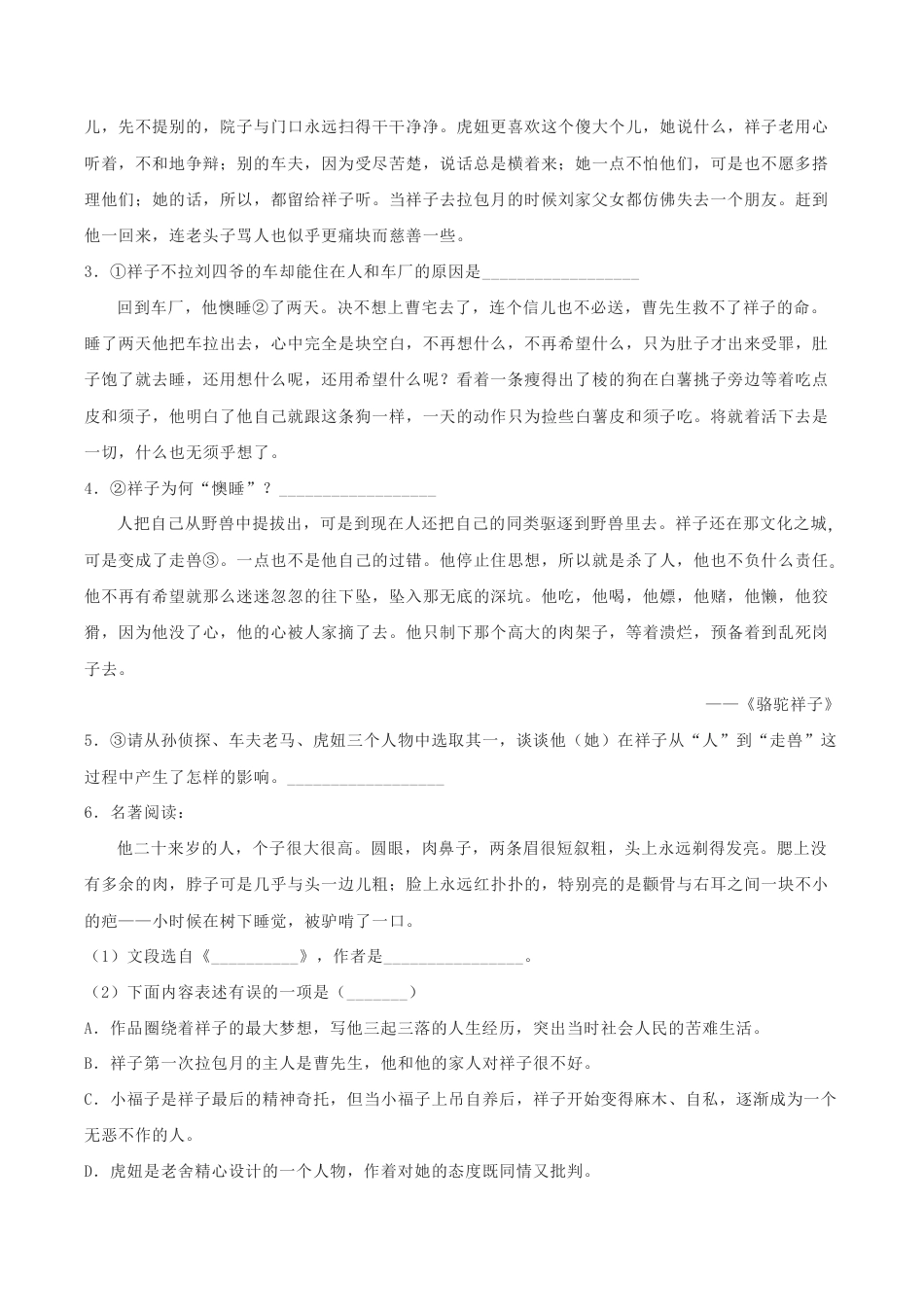 语文七年级下册 专题06 名著阅读(原卷版).docx_第2页
