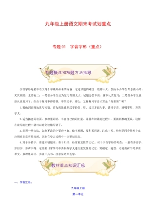 专题01 字音字形（重点）-九年级语文期末考试划重点（部编版）（解析版）.docx