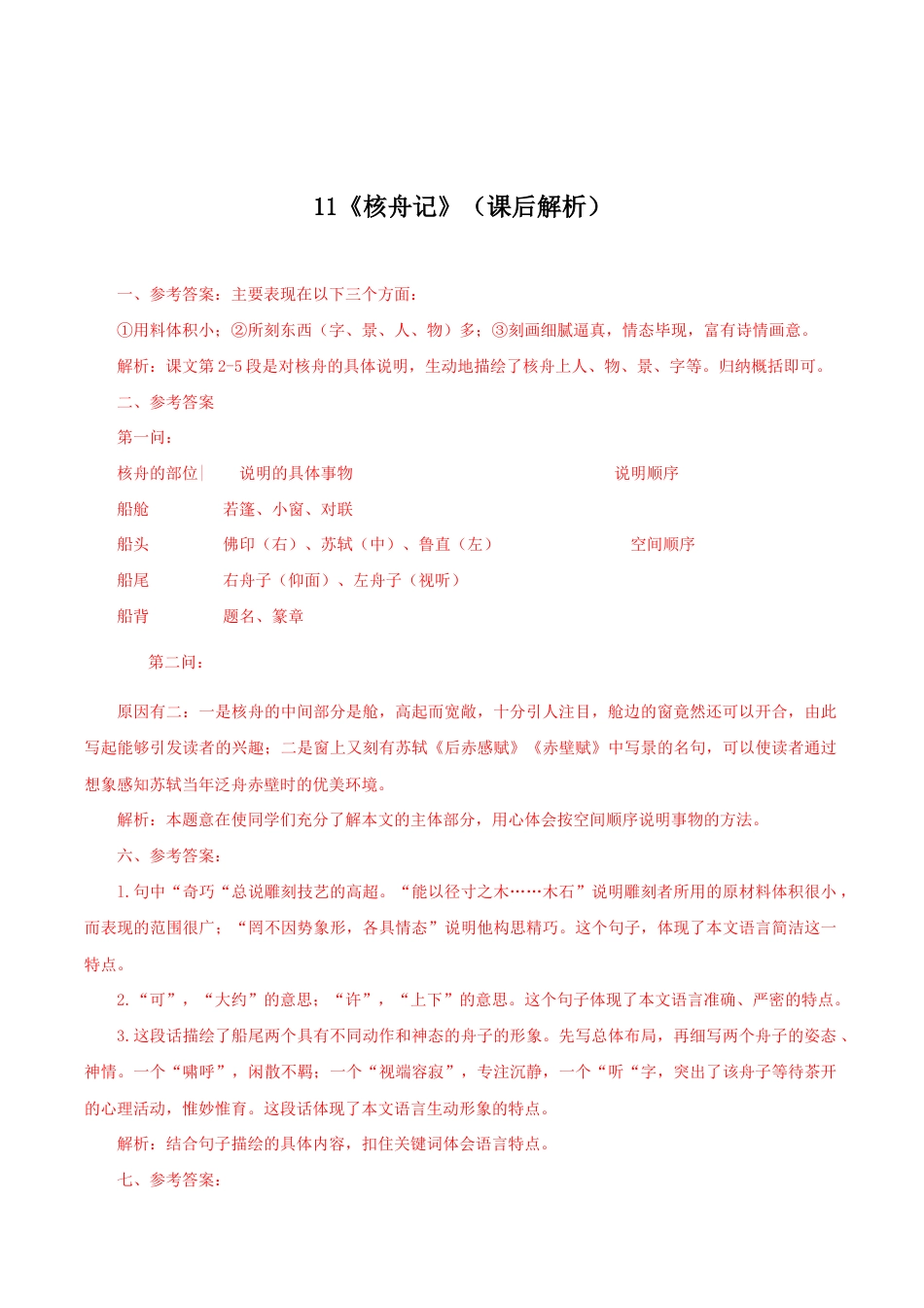 语文八年级下册 11《核舟记》(课后解析).docx_第1页