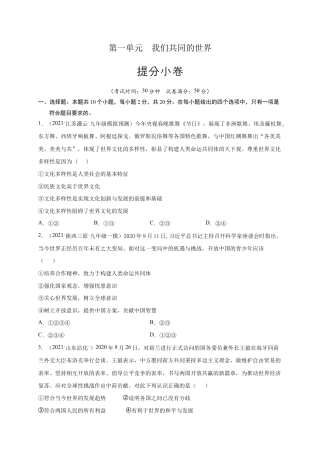 九年级下册道法第一单元 我们共同的世界（提分小卷）（原卷版）.docx