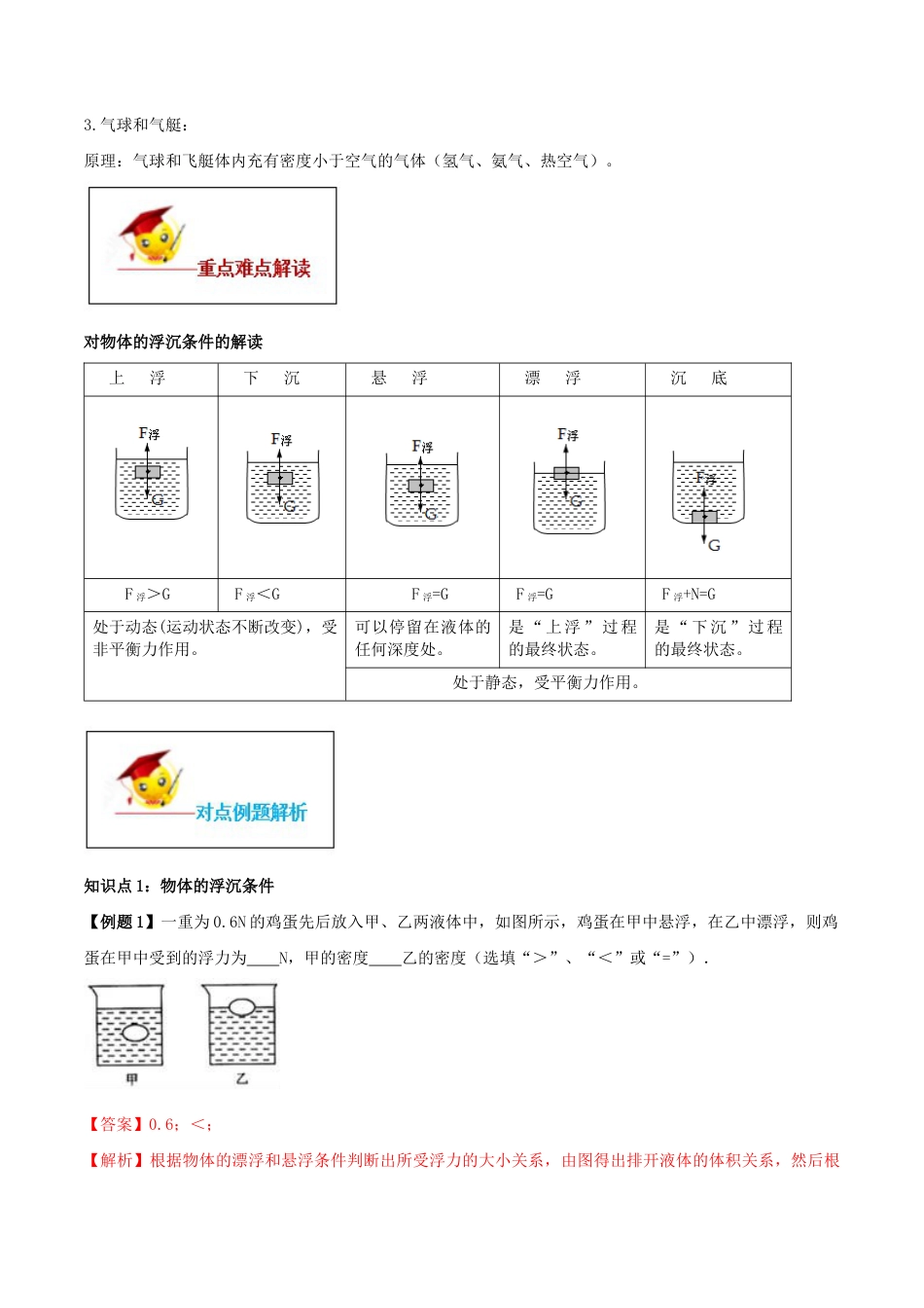 10.3 物体的浮沉条件及应用(解析版)-八年级下册物理精讲精练(人教版).docx_第2页