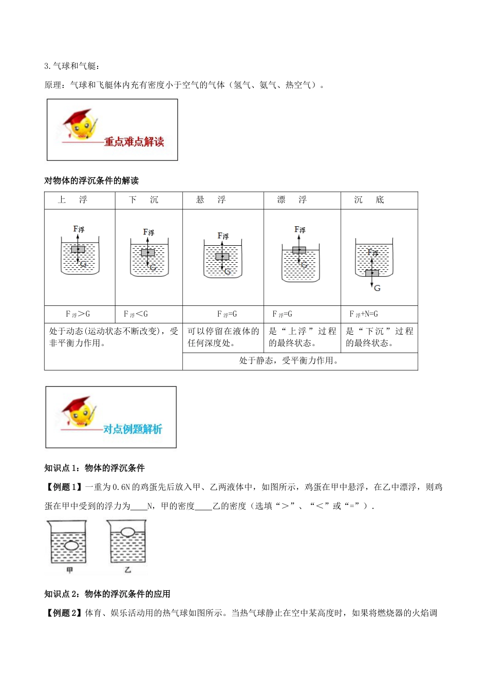10.3 物体的浮沉条件及应用(原卷版)-八年级下册物理精讲精练(人教版).docx_第2页
