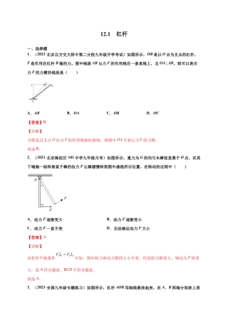 12.1杠杆-八年级物理下册课时同步练（人教版）（解析版）.docx