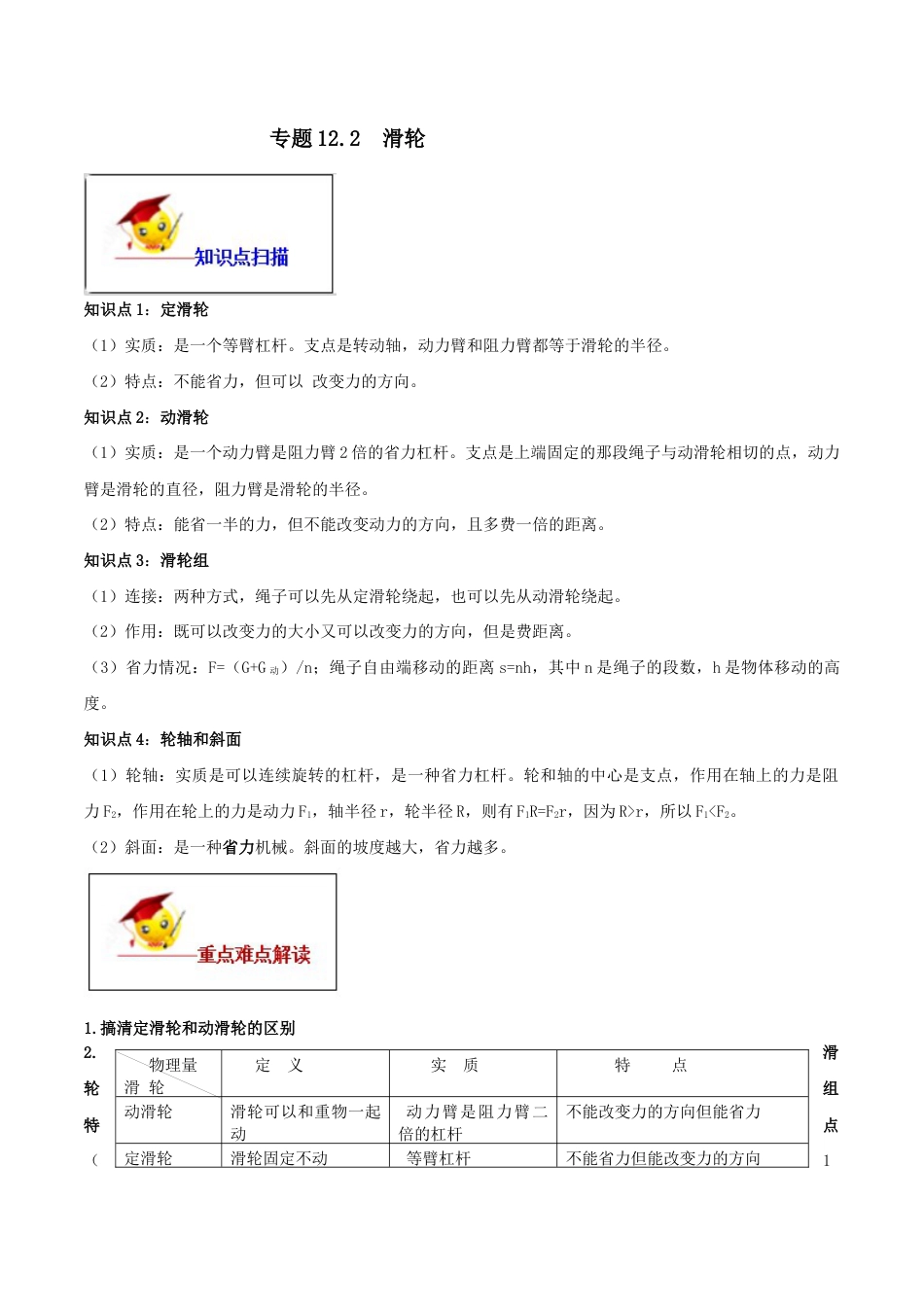 12.2 滑轮(解析版)-八年级下册物理精讲精练(人教版).docx_第1页