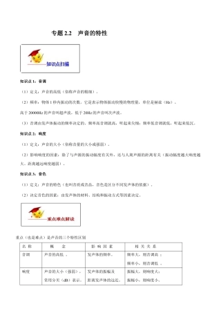 初二物理上册-专题2.2 声音的特性（原卷版）.docx