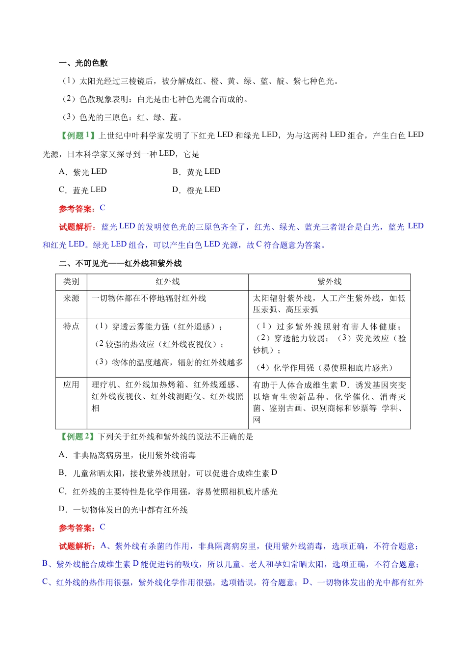 初二物理上册-专题4.5 光的色散-初中物理同步讲义.docx_第2页