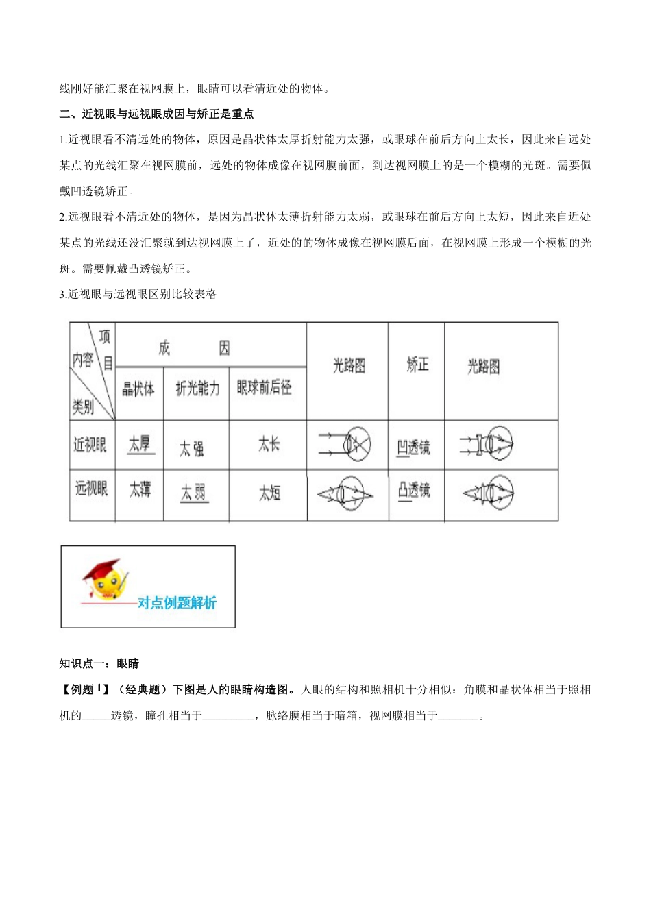 初二物理上册-专题5.4 眼睛和眼镜(原卷版).docx_第2页