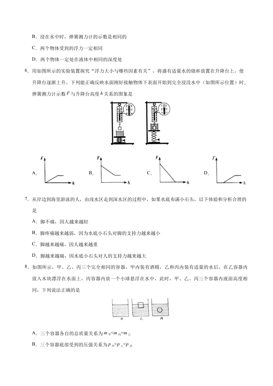 初二物理下册-第10章 章末测试-初中物理同步讲义.docx_第2页