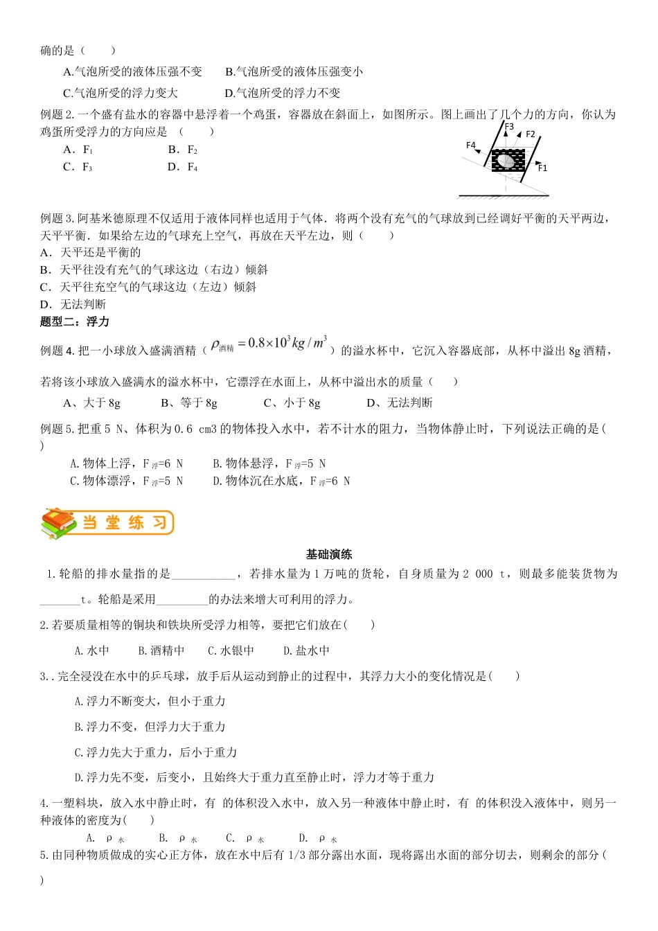 初中物理同步讲义8年级 第24讲:浮力阿基米德原理(学生版).docx_第2页