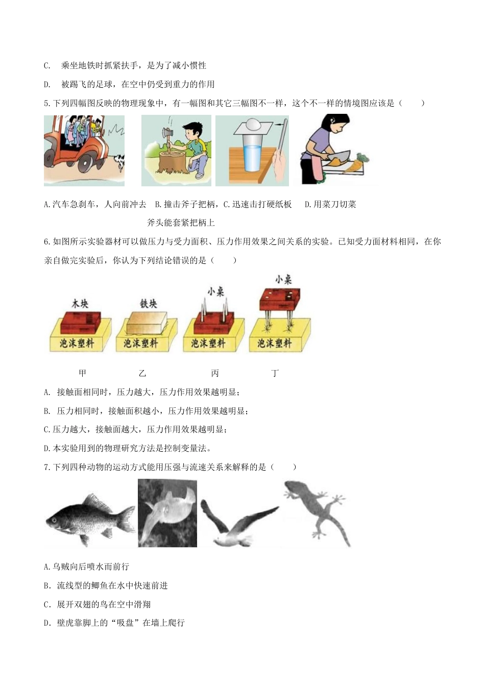 第九章压强达标检测试卷(原卷版)-八年级下册物理精讲精练(人教版).docx_第2页