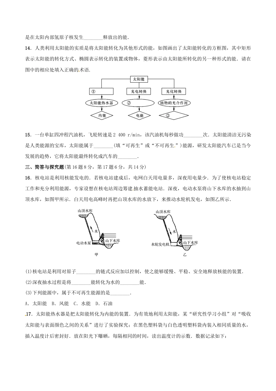 人教版初三物理-第22章 能源与可持续发展(测试卷).docx_第3页