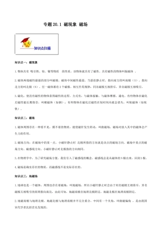 人教版初三物理-专题20.1 磁现象 磁场（原卷版）.docx