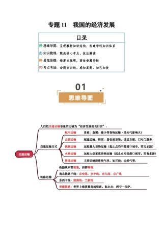 专题11  我国的经济发展-2025年会考地理知识点梳理（背诵版）.docx