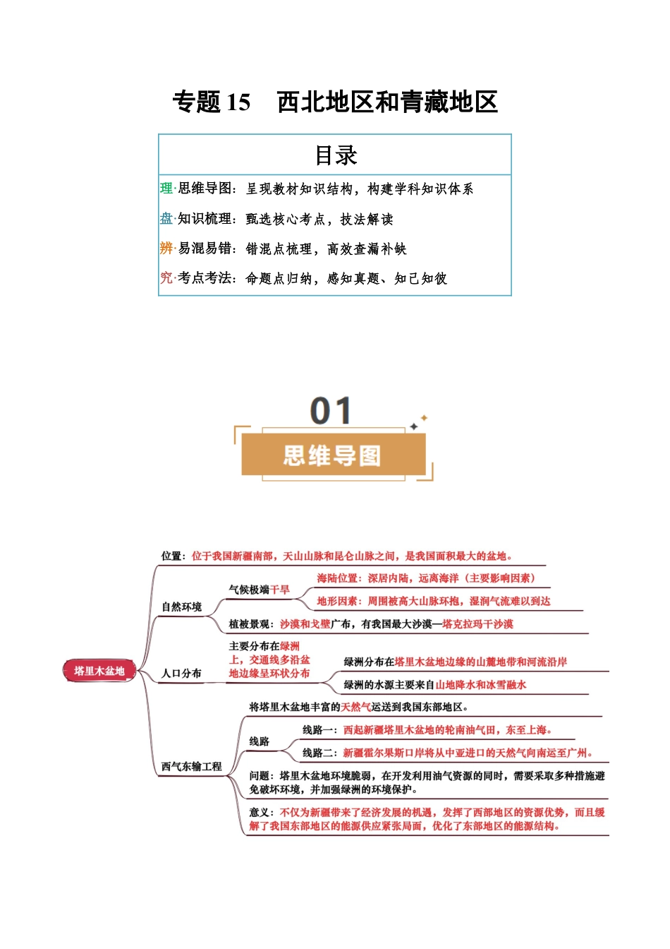 专题15 西北地区和青藏地区-2026年会考地理知识点梳理(背诵版).docx_第1页
