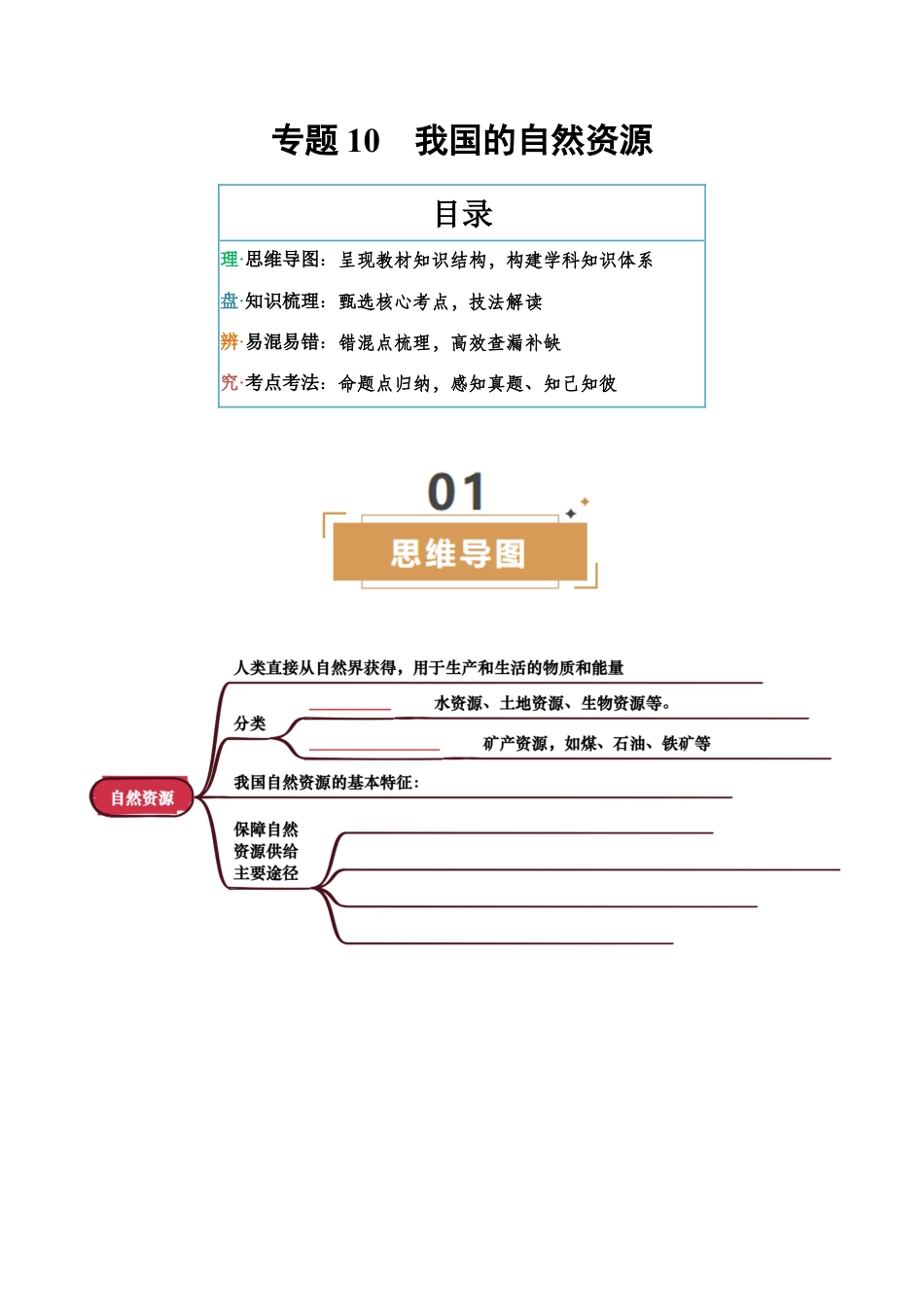 专题10 我国的自然资源-2026年会考地理知识点梳理(挖空版).docx_第1页