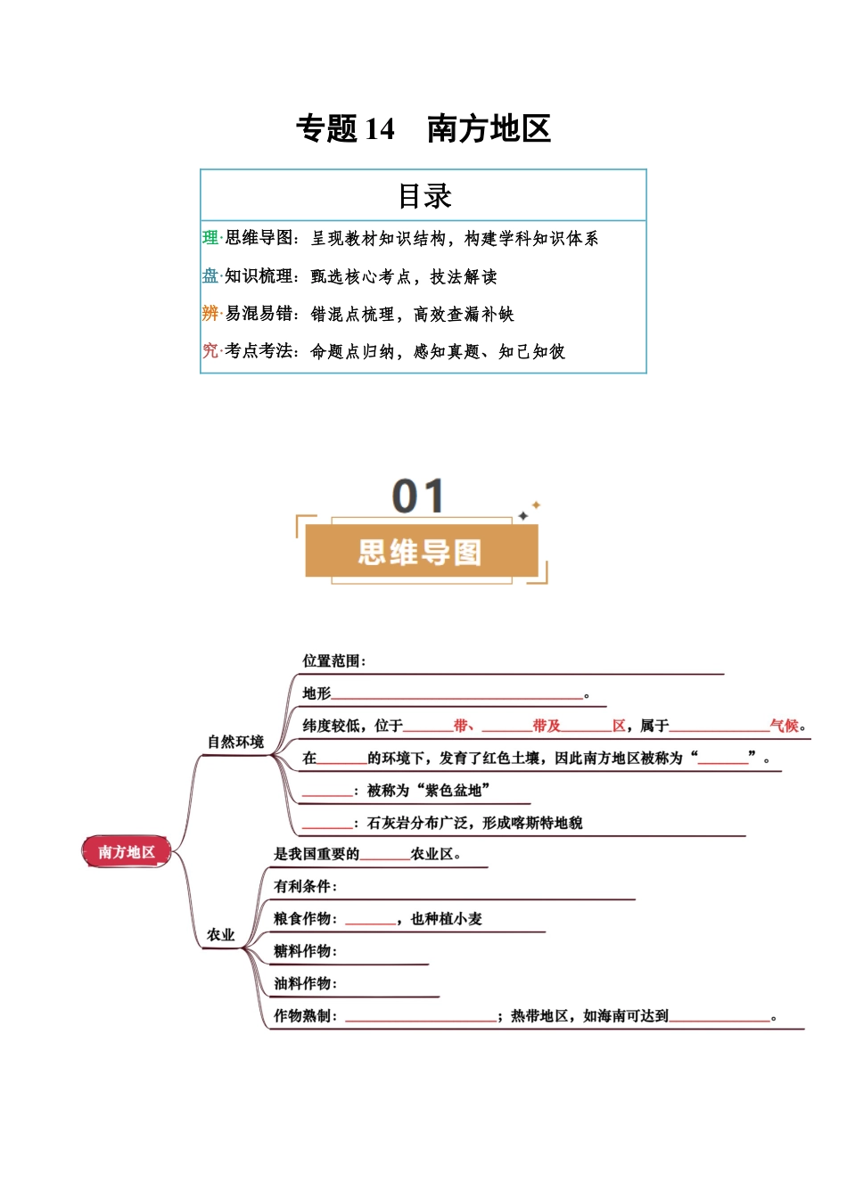 专题14 南方地区-2026年会考地理知识点梳理(挖空版).docx_第1页