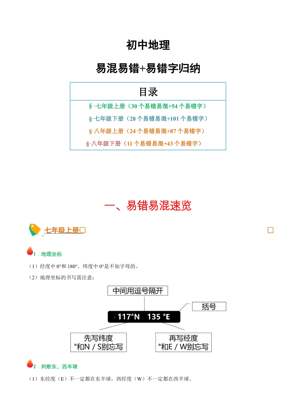 初中地理易混易错+易错字归纳-2026年会考地理知识点梳理.docx_第1页