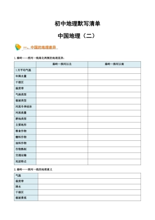 初中地理默写清单（中国地理二）-2026年会考地理知识点梳理.docx