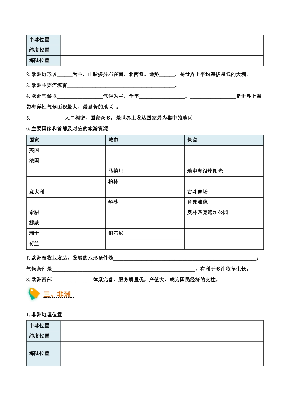初中地理默写清单(世界地理二)-2026年会考地理知识点梳理.docx_第2页