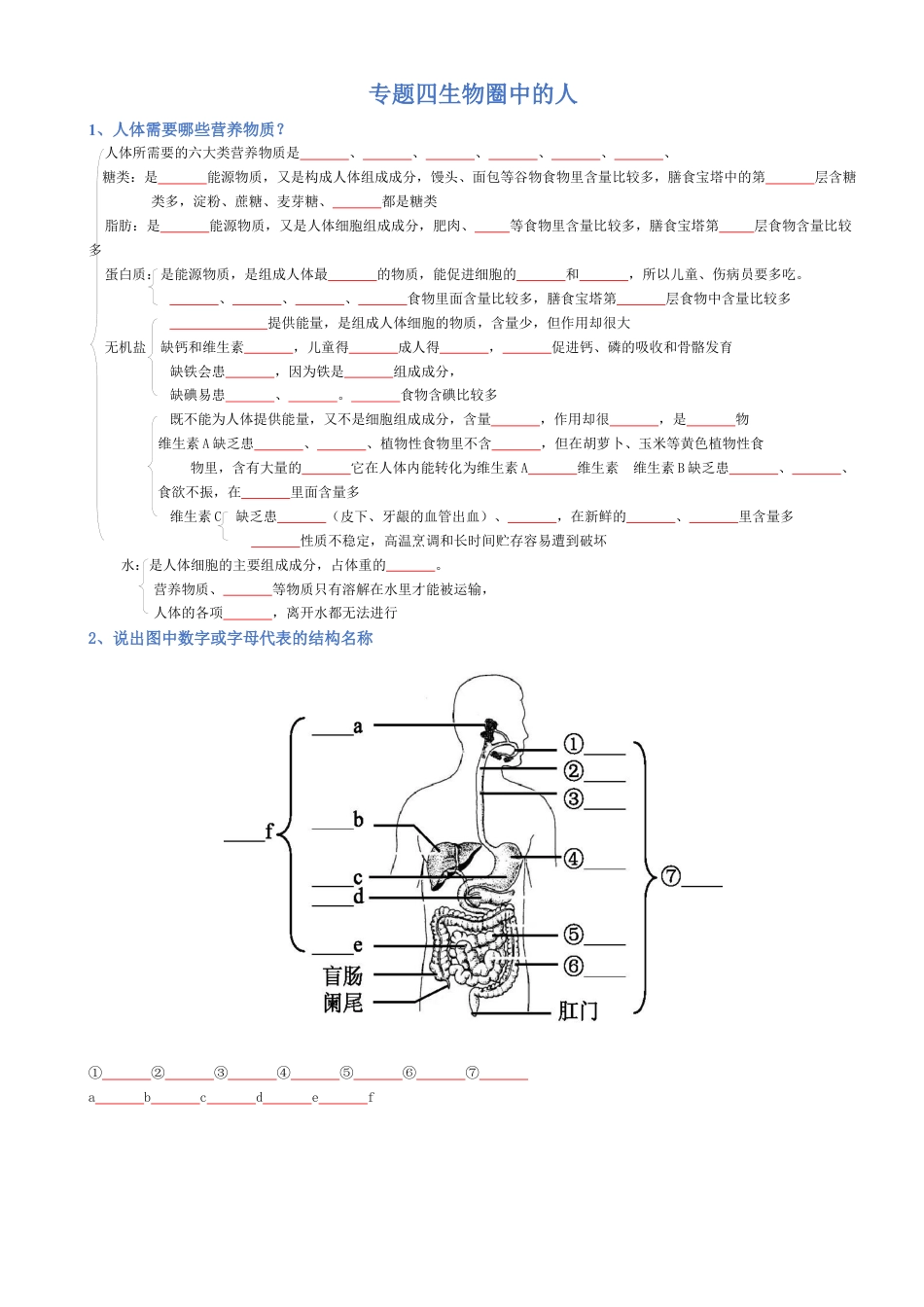 2026年生物会考知识梳理-专题04 生物圈中的人(填空版).docx_第1页