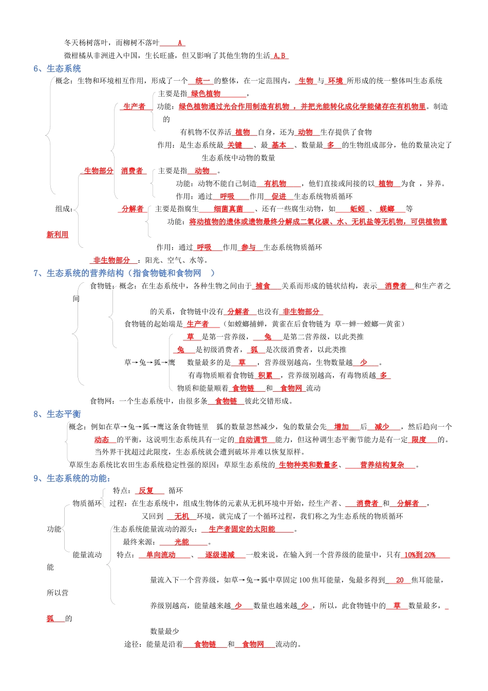 2026年生物会考知识梳理-专题01 生物和生物圈(背诵版).docx_第2页