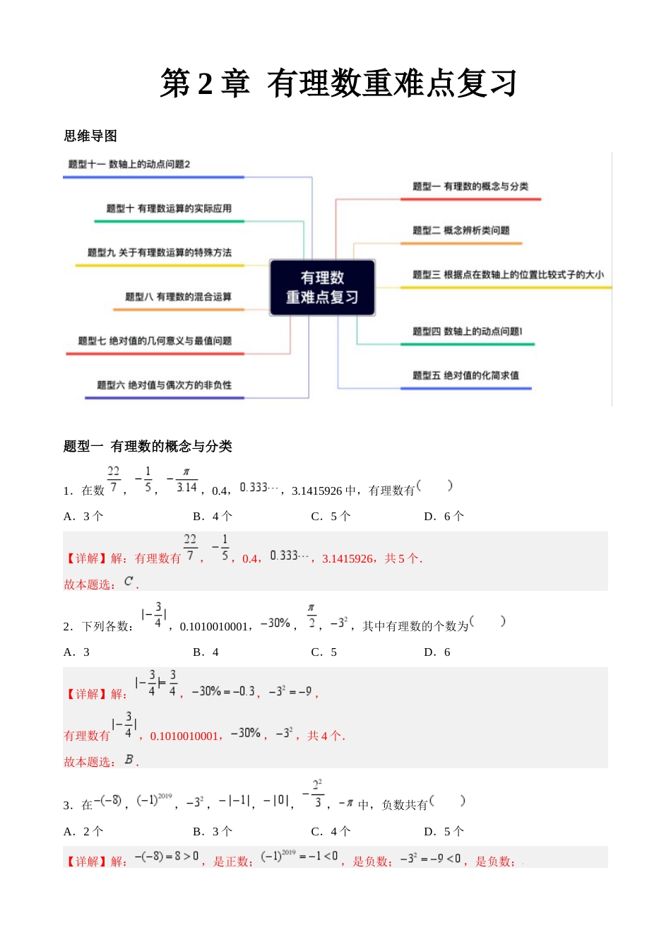 苏科版七年级上数学-第2章 有理数重难点复习(11大题型)(解析版) .docx_第1页