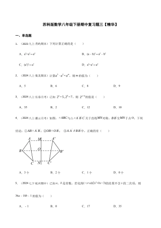 苏科版数学八年级下册期中复习题三【精华】（含答案）.docx