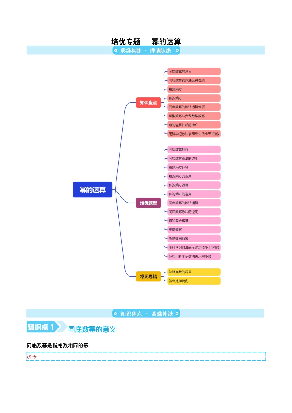 苏科版七年级下册-培优专题 幂的运算(原卷版).docx_第1页