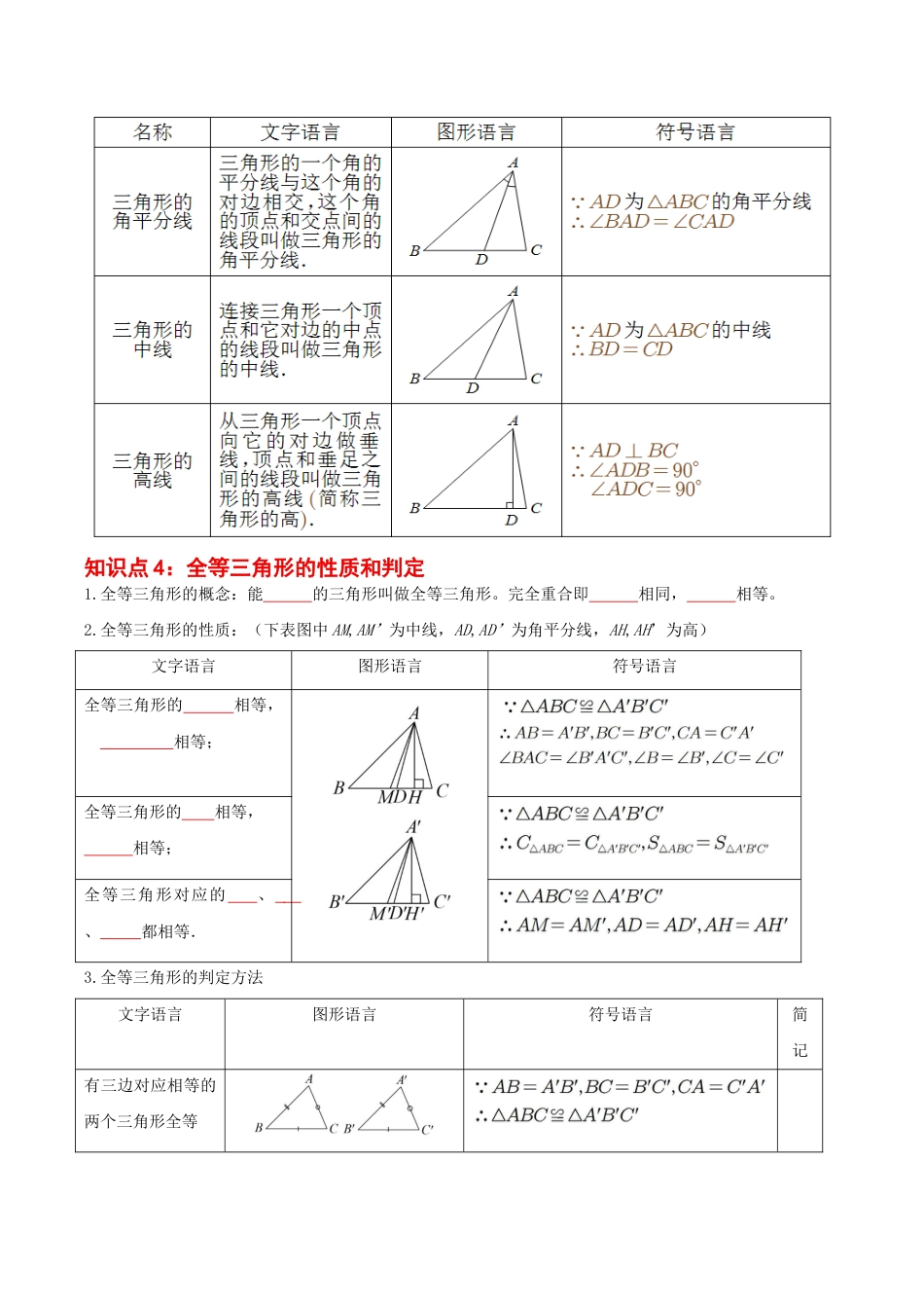 第1章 三角形(知识清单)(挖空版)数学苏科版八年级上册 .docx_第3页