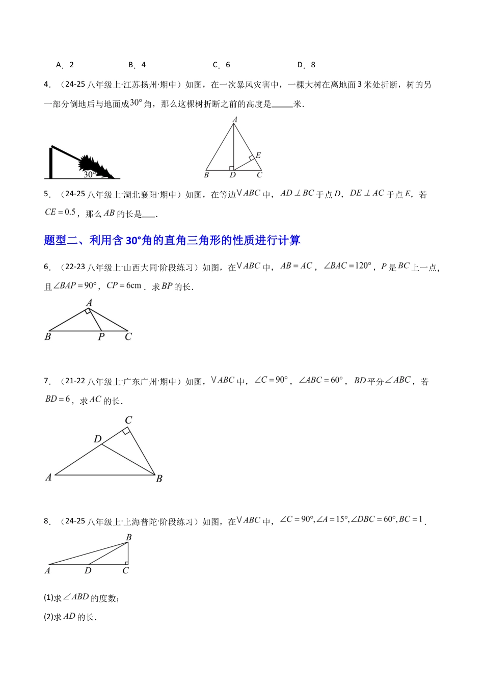 苏科版数学八上-1.5等腰三角形(4)直角三角形的性质(题型专练)(原卷版).docx_第2页