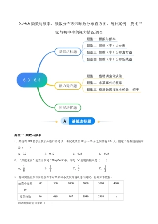 苏科版八年级数学下册-6.3-6.6频数与频率、频数分布表和频数分布直方图、统计案例：货比三家与初中生的视力情况调查（题型专练）（原卷版）.docx